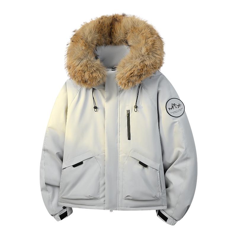 Men's and Women's Winter Thick Warm Hooded Fur Collar Detachable Lightweight Windproof Couple Cotton Jacket