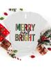 Fashion Christmas Merry And Bright Print T-Shirt Unisex Loose Short Sleeve Round Neck Top(Premium T-Shirt)