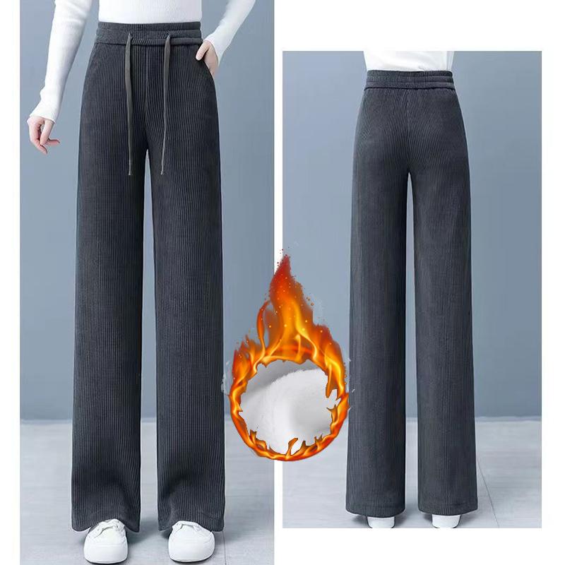 Winter Women Chic High Waisted Pants Lady Korean Style Versatile Solid Trousers Female Thermal Thicken Straight Leg Slacks
