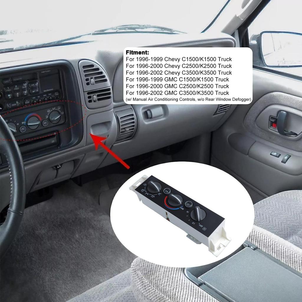 AC Heater Panel Climate Control Module Switch For Chevy GMC C1500 C2500 C3500 K1500 K2500 K3500 Truck 1996 1997 1998 1999 2000 2001 2002 Without Rear