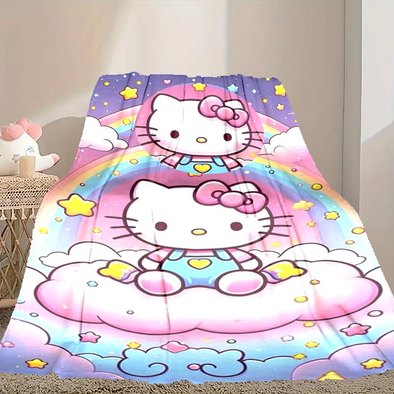 1pc Hello Kitty Blanket, Home Printed Throw Blanket - Soft Blanket Gift for Family, Washable Sofa Bed Blanket