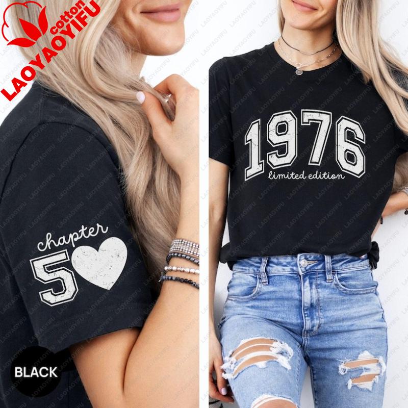 Personalized Limited Edition Tee Custom 1976 Year Number 50th Birthday High Quality Cotton Retro Shirt Printed Tshirt Tops