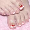 French Edge Rhinestone Red Cherry Fake Toe Nails 24 Pieces Per Box