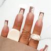24Pcs Marble Gradient Gold Foil Long Coffin False Nails Full Cover Detachable Press On Nail Tips