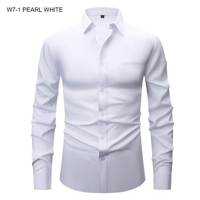 

Men s Long-Sleeved Lightweight Stretch Shirt – Plus Size, Crease-Resistant, Plain Colour, Suitable for Layering S