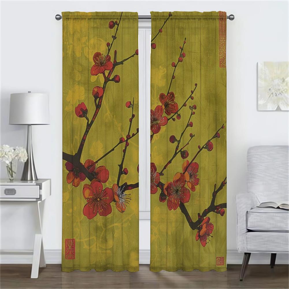 Blossom Branches Extend Curtains for Living Room Curtain Partition Tulle for Bedroom Halloween Decoration Curtains 2 Pieces Home