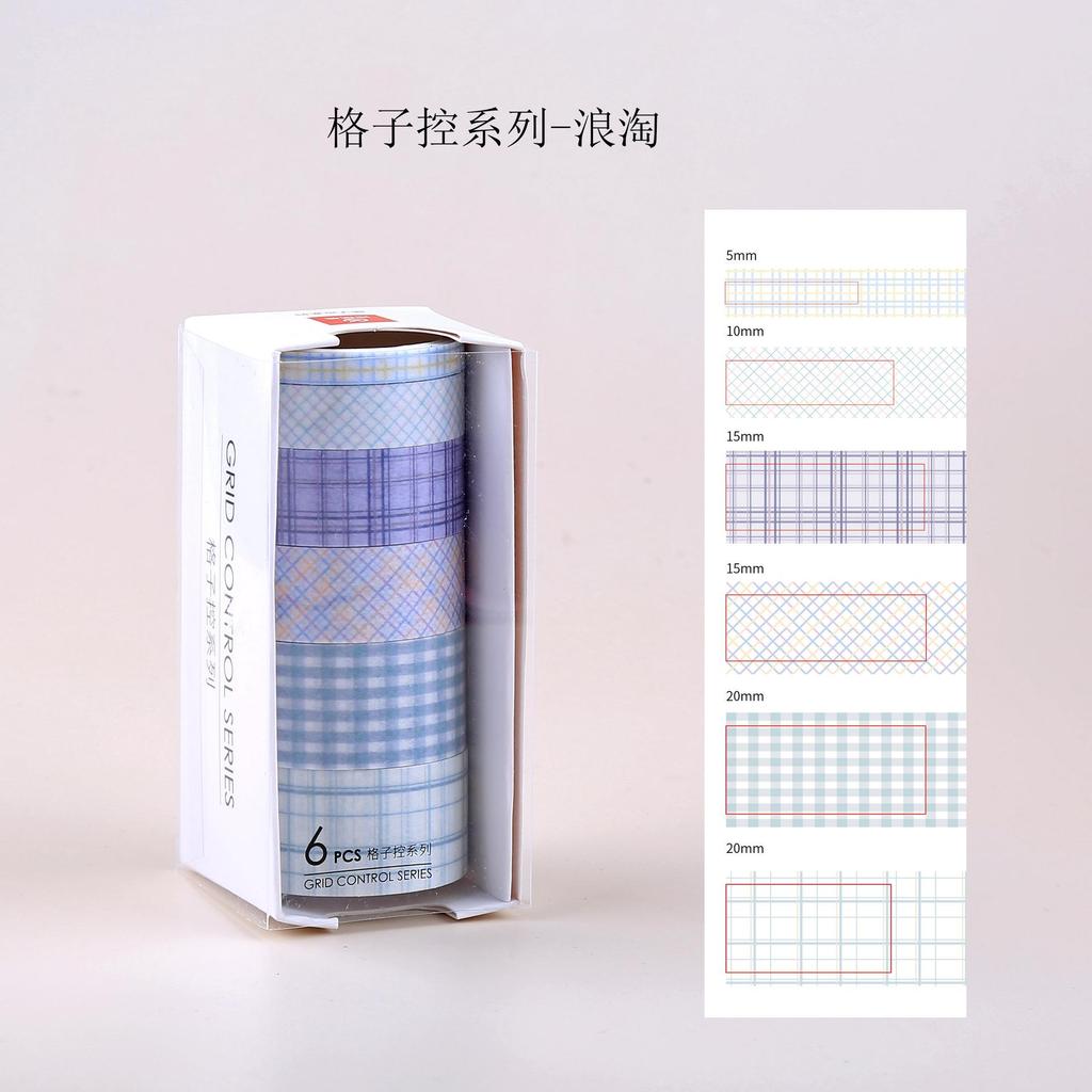 6 Rulo/ Kutu Kafes Serisi Washi Bant Seti Basit Izgara Moda El Hesabı Malzeme Çıkartmaları Maskeleme Bandı Günlük Malzemeleri