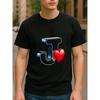 European Sizes J Letter Heart Design Men's Printed Short-sleeved T-shirt, Pattern Printed T-shirt for Men, New Breathable Men's Clothing