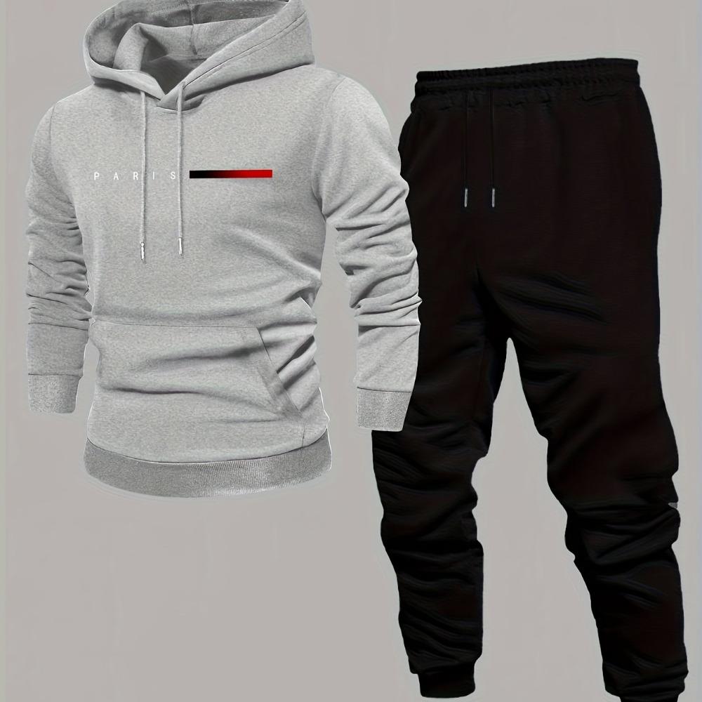 Men's Casual Printed Fashion Set, Sweatshirt Long Sleeve and Pants Two-Piece Suit for Autumn and Winter