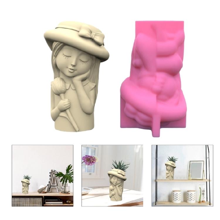 Cute Girls Pen Holder Pot Silicone Mold Epoxy Resin Mold Table Ornament Mold