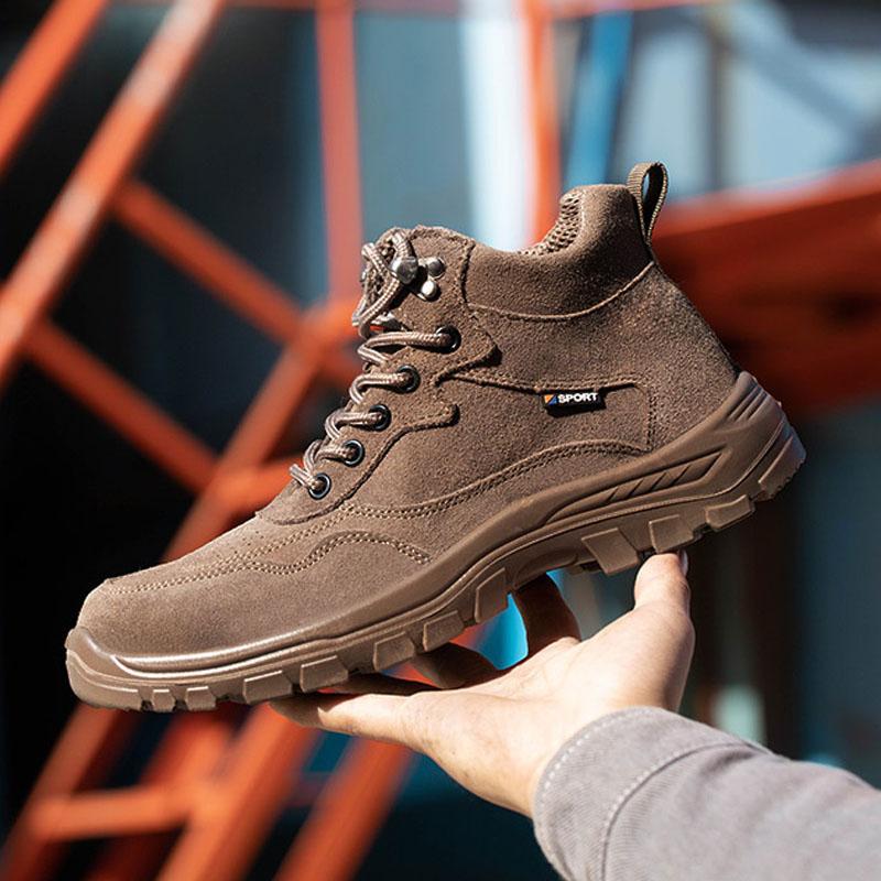 Men's Steel Toe Work Safety Shoes Lightweight Breathable Anti-smashing Work Shoes Male Boots Slip on Casual Sneaker Men Shoes 46