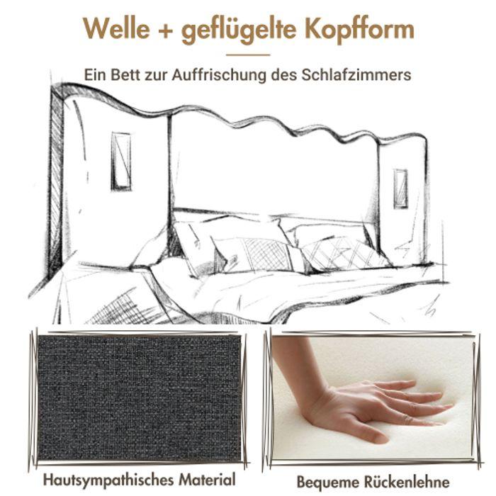 Lit Rembourré - MUVOE - 180x200 Cm - Lin Gris - Liseuse Pivotante - Chargeur USB-C