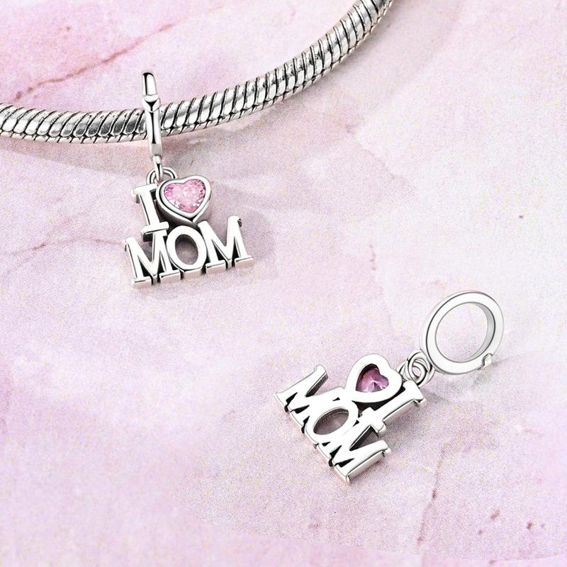 Original 925 Real Sterling Silver Charms Bead I Love Mom Pendant Fit Original Bracelet Necklace For Women DIY Jewelry Gift