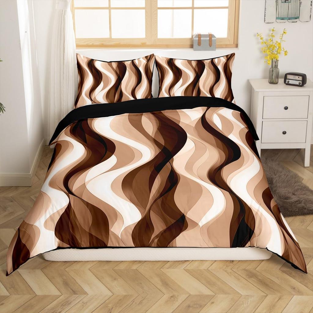 Boho Abstract Striped Duvet Cover Full Queen Size Minimalist Modern Geometric Bedding Set Mid Century Aesthetics Comforter Cover