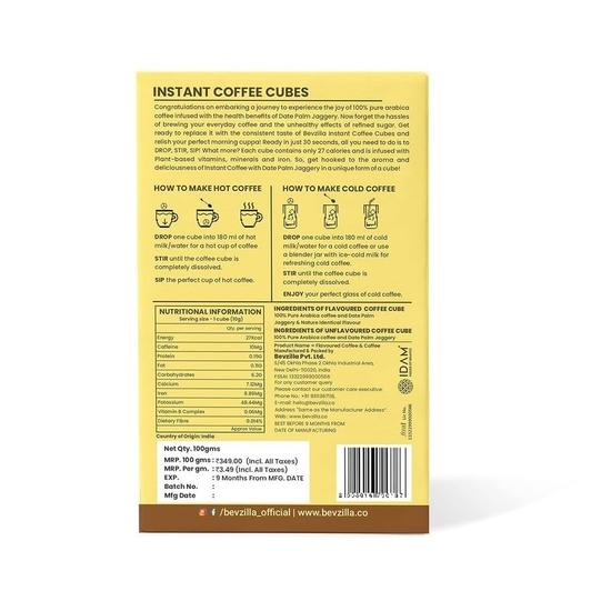 Bevzilla 10 Assorted Instant Coffee Cubes Pack with Date Palm Jaggery, 4 Flavours, Arabica Coffee, Zero Refined Sugar | Enjoy Hot & Cold