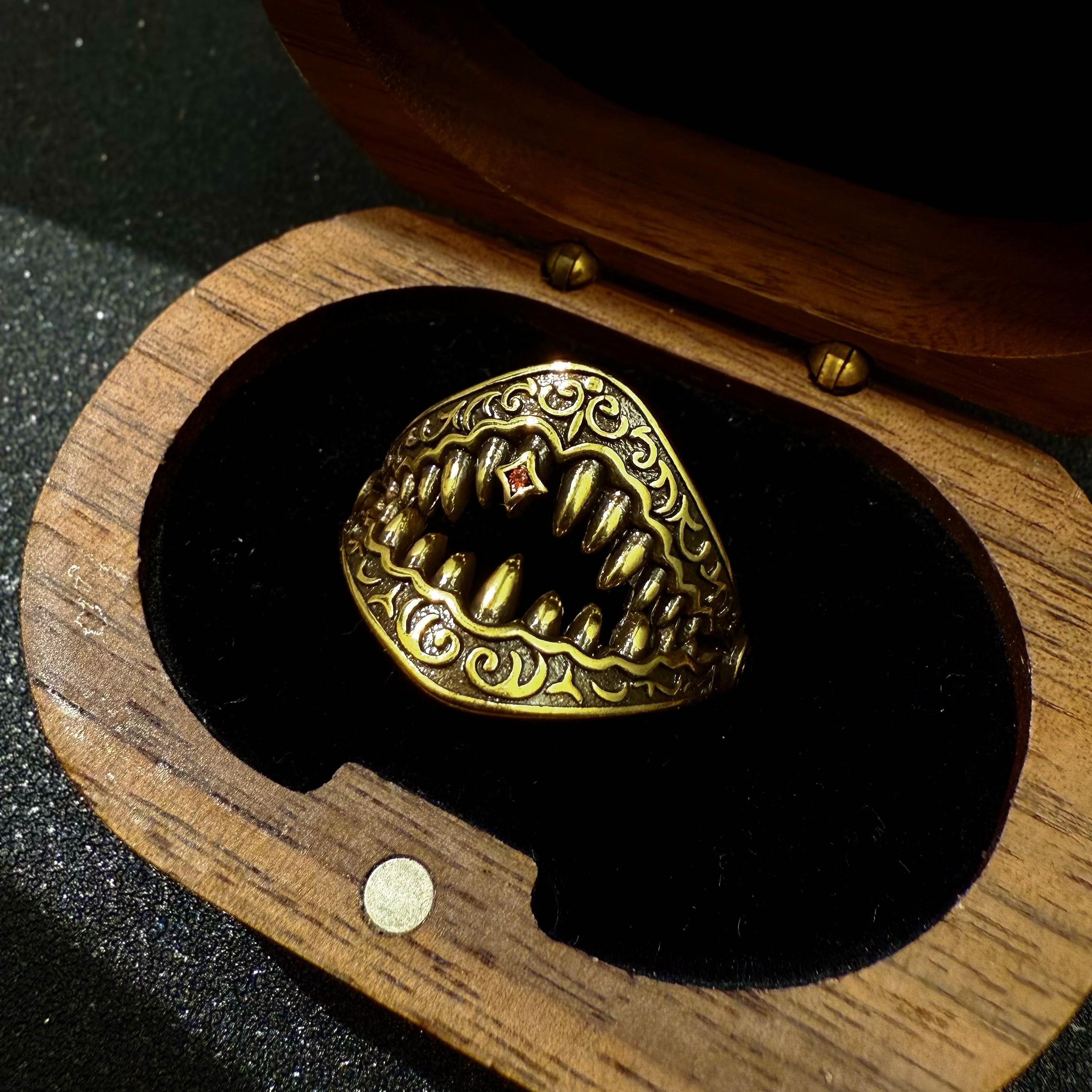 Ретро Золотой Цвет Мег Регулируемое Открытое Кольцо Для Мужчин Панк Готика Дерзкий Хип-хоп Медь Винтаж Байкерские Аксессуары Мужской Подарок 10-14