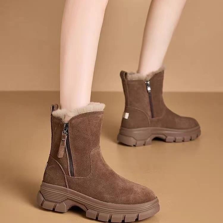 Women's Large Size Soft Sole Winter Warm Anti-slip Fur One Snow Boots Padded Lined Ankle Boots Waterproof Outdoor Sports Cotton Boots Martin Boots