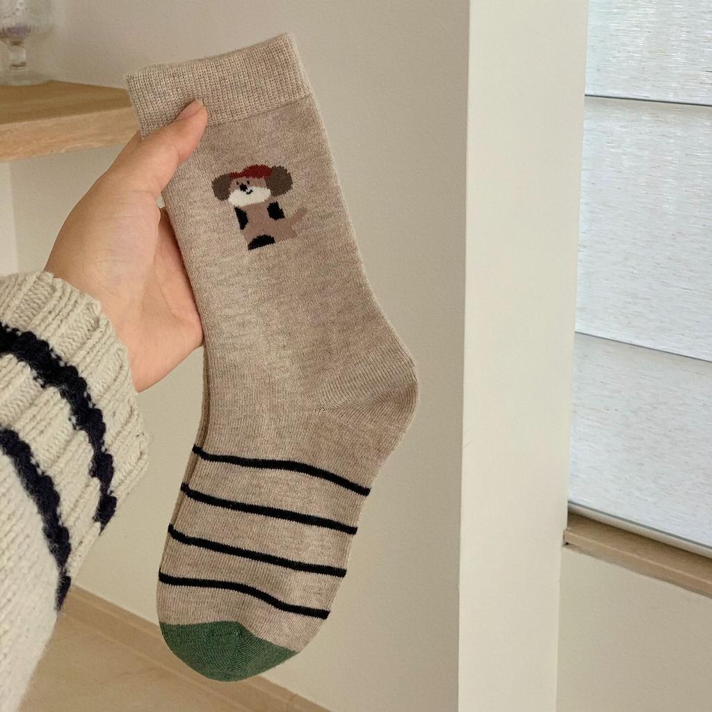 Season Cute Cartoon Illustration Dog Wool Socks Women'S Trendy Sweet Boneless Warm Socks