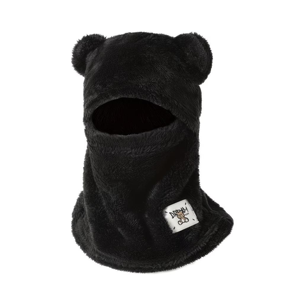 Windproof Cute Bear Cap Scarf Set Plush Ear Protection Hat Fashion Pullover Cap Women Girls