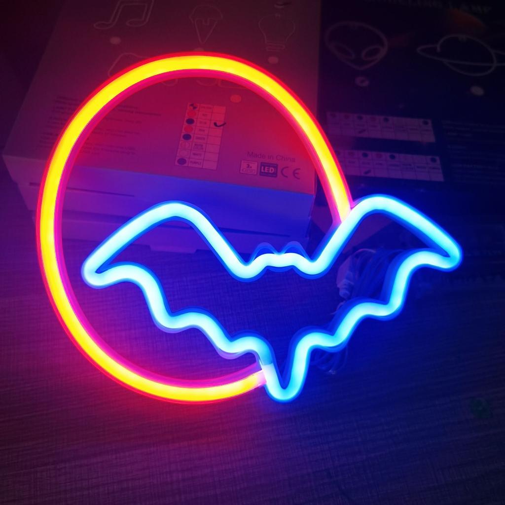 Halloween Decoration Lamp LED Moon Bat Neon Lamp Festival Neon Light For Bedroom Party Wall Home Hanging Decor Adult Kid Gift