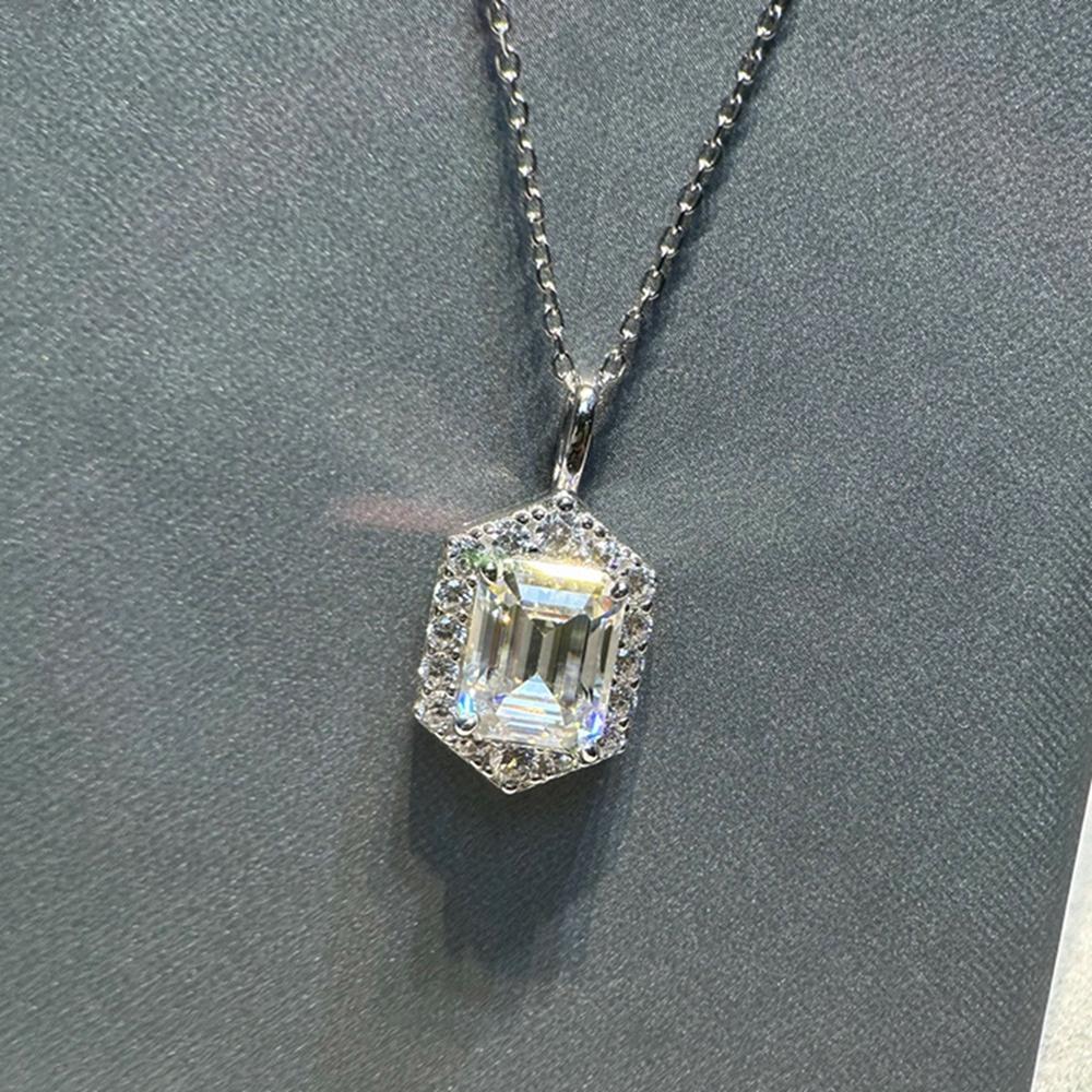 Vinregem 100% Argento Sterling 925 VVS1 3EX Colore D 3CT 7*9 MM Taglio Smeraldo Vera Pietra Preziosa Diamante Moissanite Pendente Collana Gioielleria Fine GRA
