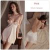 Good Morning with You: Lace Sling French Push up with Breast Pads Pajamas with Steel Ring Ice Silk Nightdress Two-piece Set Slim Looking