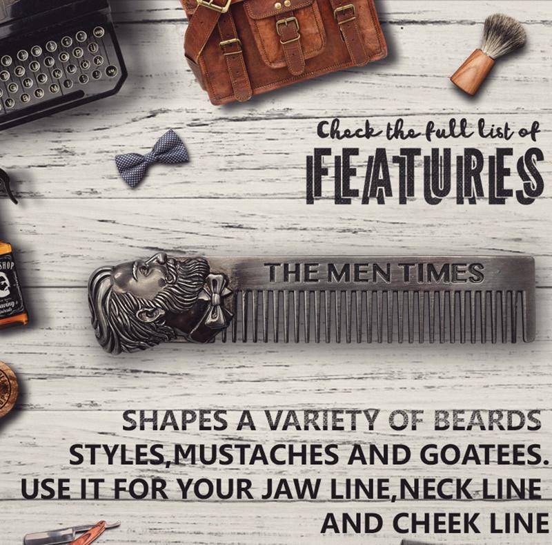 Gentelman Barber Styling Metal Comb Stainless Steel Men Beard Comb Mustache Care Shaping Tools Pocket Size Silver Hair Comb