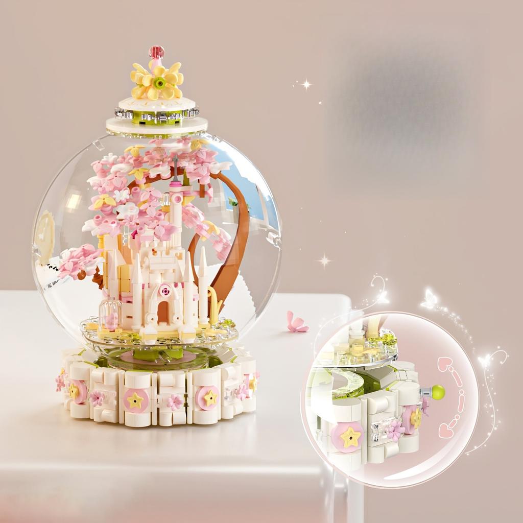 Fairy Tale Crystal Ball Castle Blocks Pink Puzzle Toy Magical Orb Floral Gift for Girls Birthday Christmas Gift for Youngster