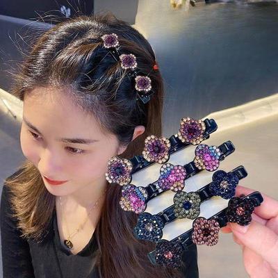 Fashion Sparkling Crystal Stones Braided Hair Clips 3 Flowers Hair Accessories for Women Girls Styling Tools  New S