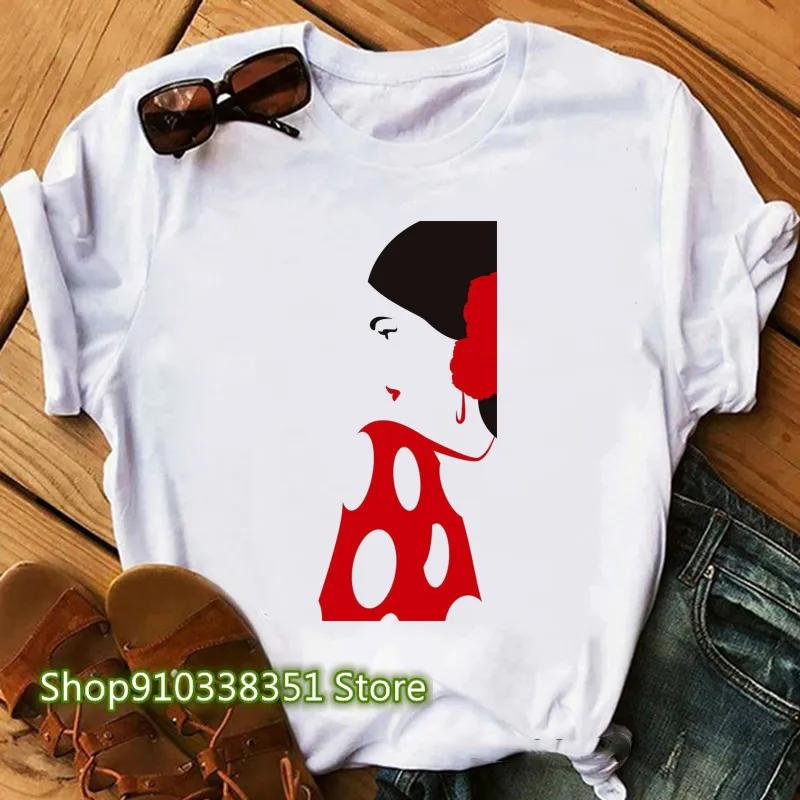 

Women T Shirt Flamenco Art Print T Shirt Dancing Shirt For Lady Yong Girl Tee Tops Fashion T-shirt Harajuku White Short Sleeve S