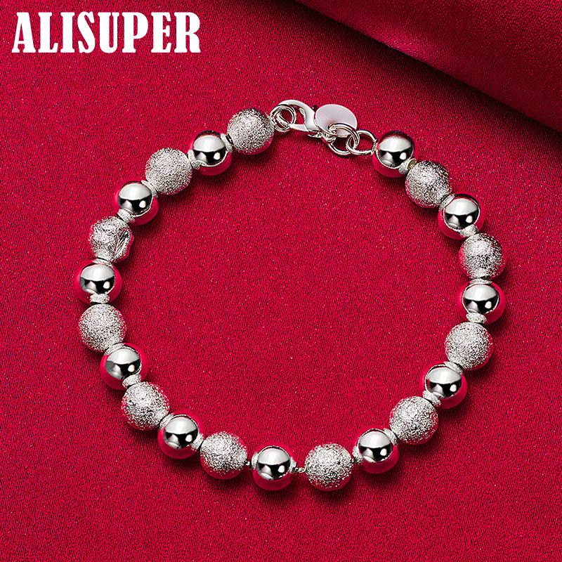 925 Sterling Silver Smooth Matte 8mm Bead Chain Bracelet Jewelry