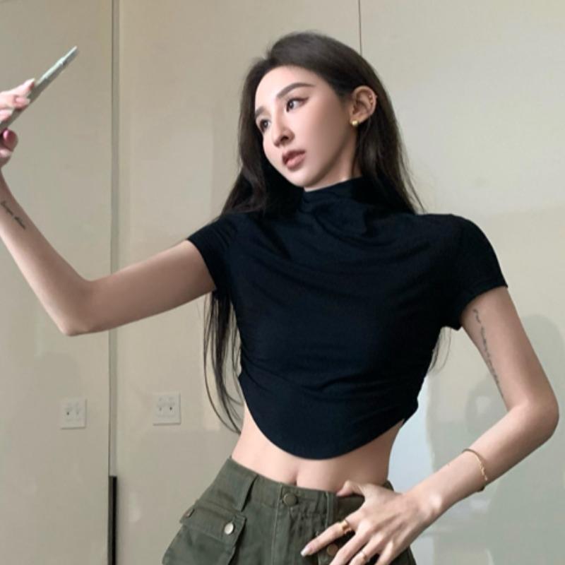 Summer Short Shoulder Skinny Short Sleeve T-Shirt Women's Pure Desire Atmosphere High Waist Navel Spicy Tights