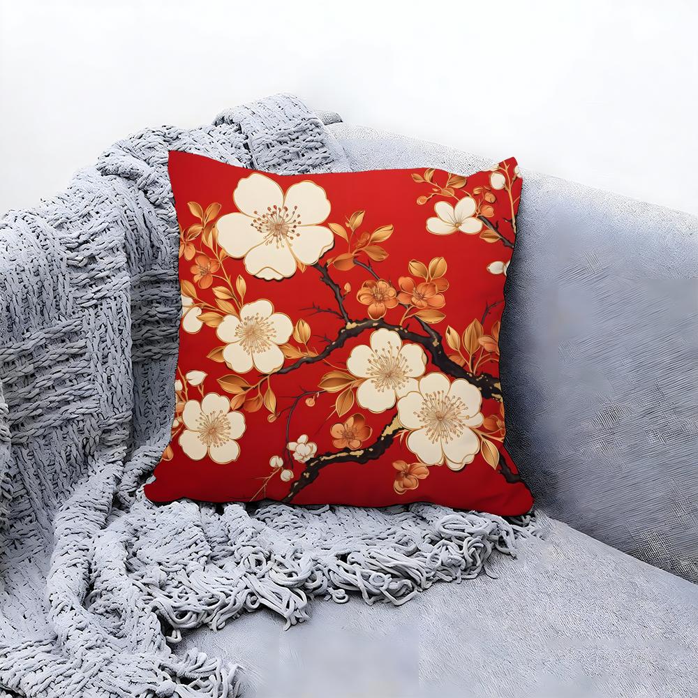 Traditional Chinese Floral Pattern Cushion Cover Premium Comfort Reversible Pillow Cove in One Design for Any Room Car Interior