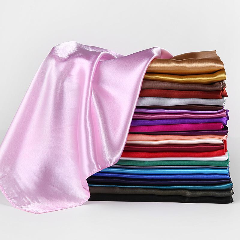 Luxury Brand Silk Scarf Women Satin Solid Color Hijab Scarves Muslim Pareo Bandana Female Shawl Wrap Headband Foulard 90*90cm