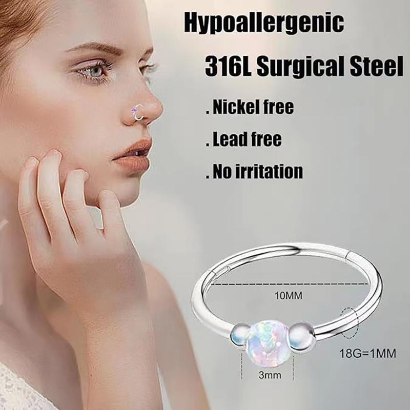 1Pc Blue Opal Nose Piercing Gold Color Septum Ring Stainless Steel Nose Clicker Ear Helix Cartilage Piercings 18G Jewelry
