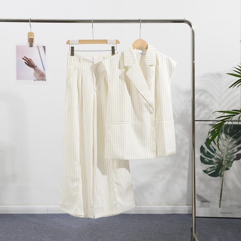 Fashion Women's Stripe Vest Trouser Suits Sleeveless Turn-Down Collar Lady Set 2025 Spring Summer Casual 2 Pieces Set Women