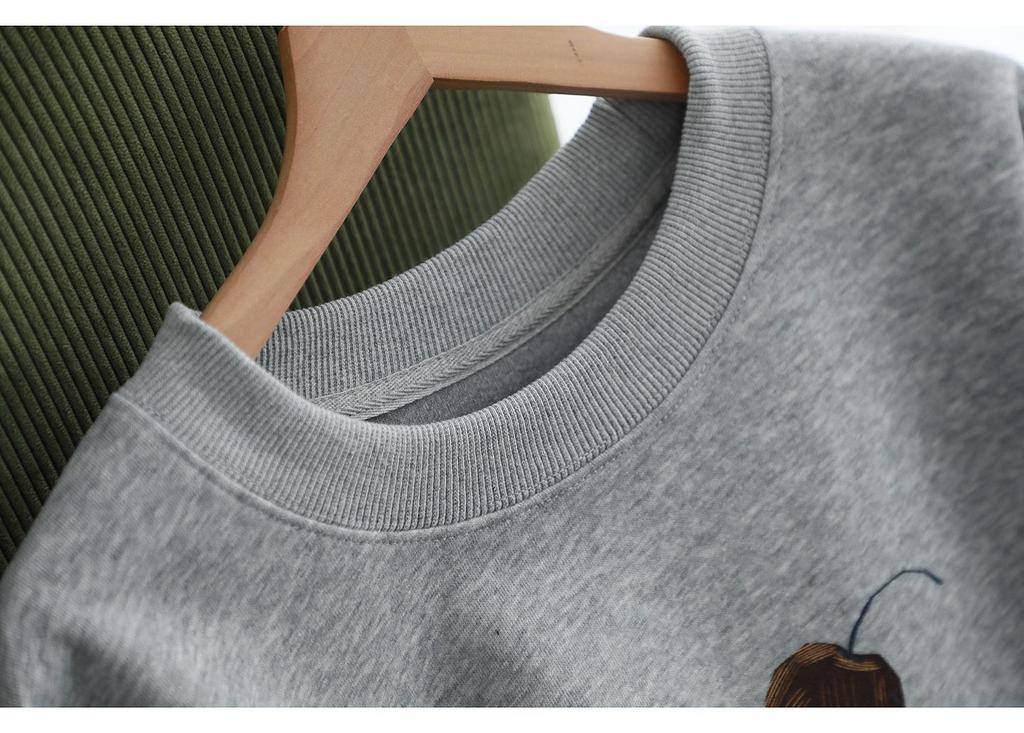 2025 Autumn Women's Cotton Round Neck Printed Casual Loose Slimming Long Sleeve Hoodie Top