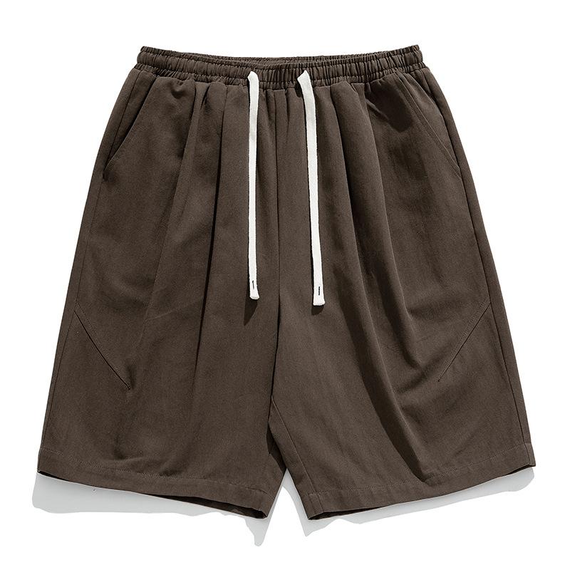 Japanse Stijl Heren Losse Casual Werkkleding Shorts All-Match Zomer Effen Geplooide Knie-Lengte Korte Broeken