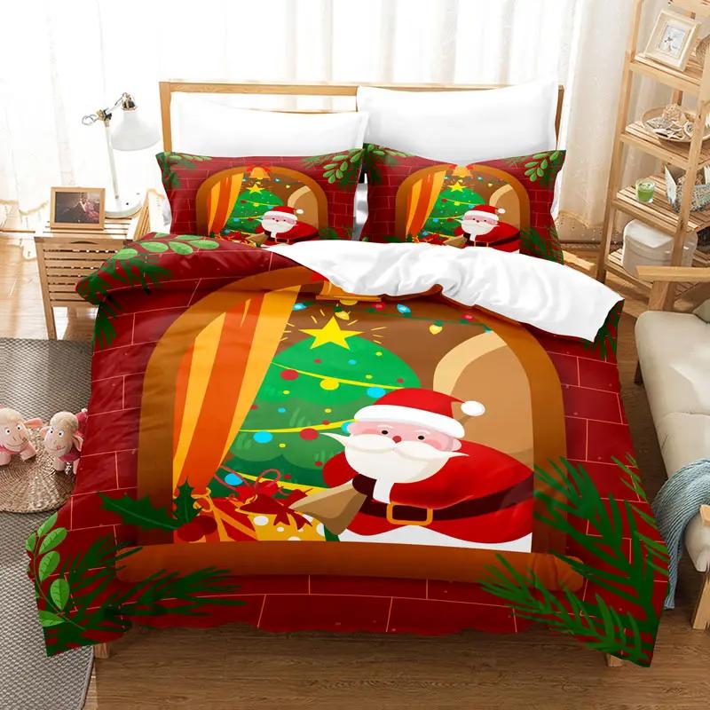 Christmas Bedding Set Polyester Duvet Cover Quilt Comforter Pillow Case 3D Red Double Full King Queen Twin Single 2/3PCS Bedroom