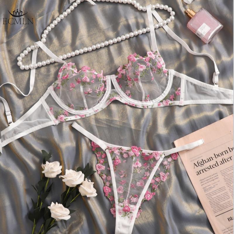 

Сексуальный комплект нижнего белья Красивый Сексуальный С низкой посадкой Вышивка цветами Сетчатое Прозрачное нижнее белье Комплект из 2 предметов L красный