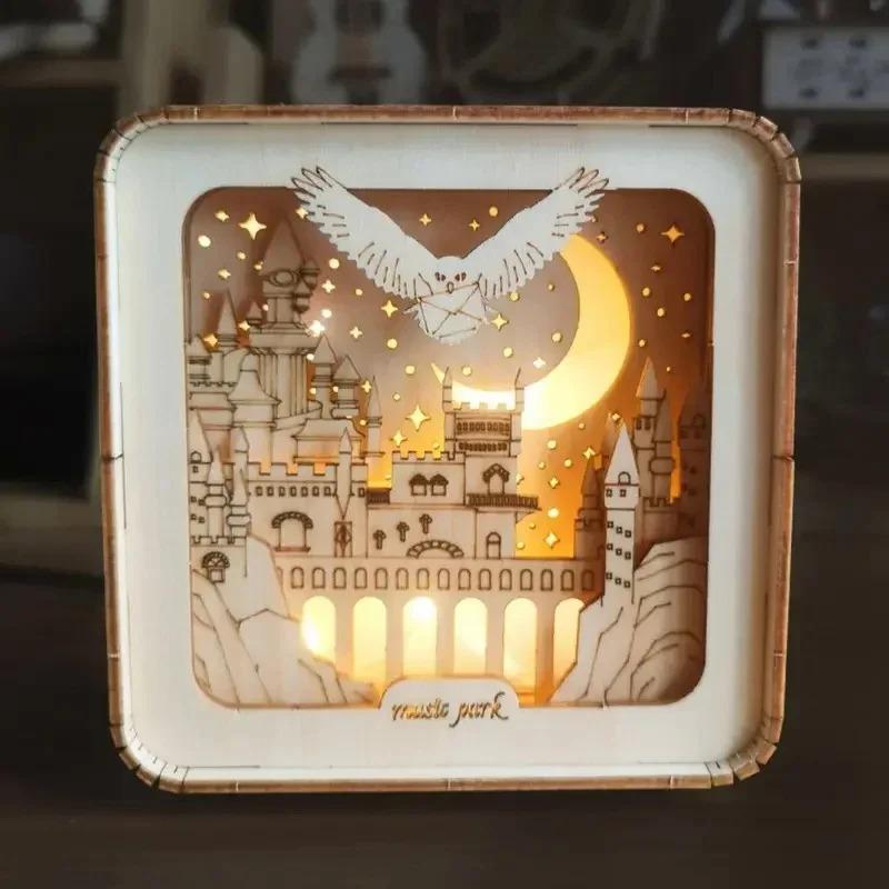3D Holzpuzzle Nachtlicht, Holzpuzzles für Erwachsene Nachttischlampe, DIY 3D Holzpuzzles LED-Licht, Kreative Geschenke für Familie Freunde