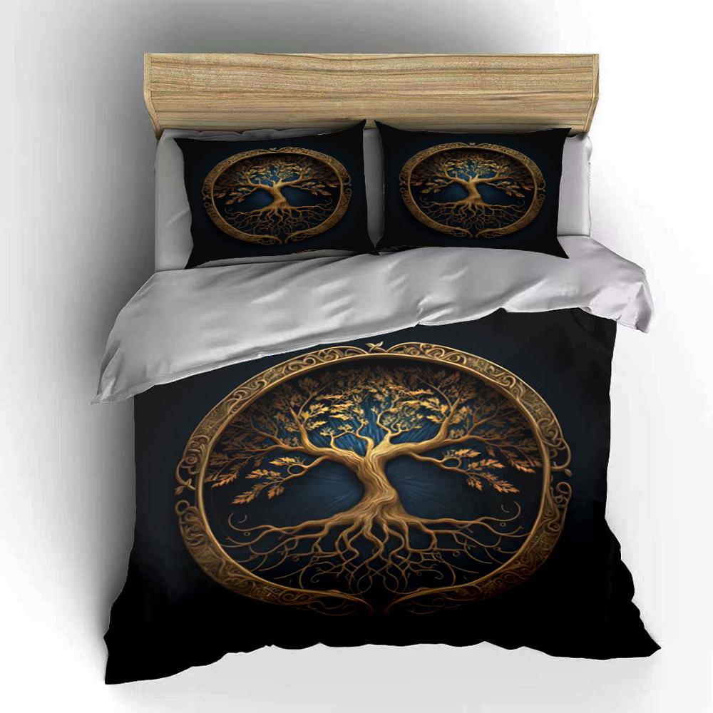 Golden Tree of Life Bedding Set Bedding Set (1 Duvet Cover, 2 Pillowcases, Duvet Not Included)