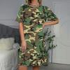 Camouflage Print, Camo T-Shirt Dress, Short Sleeve Mini Dress, Loose Fit Summer Outfit, Casual Streetwear for Women