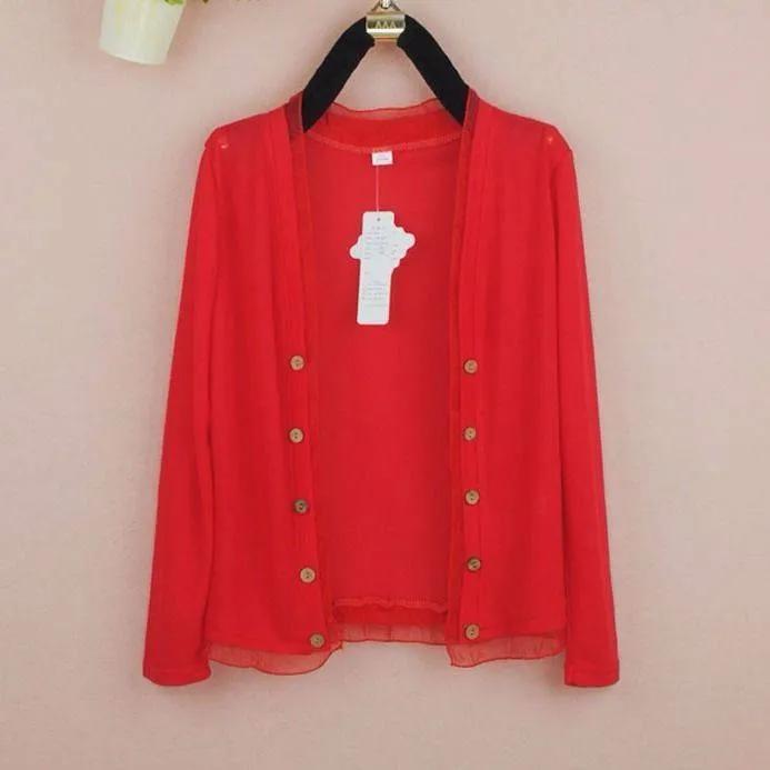 Women's Spring and Summer Solid Color Thin Simple Knit Sweater Long Sleeve Plus Size Button Sun Protection Outerwear