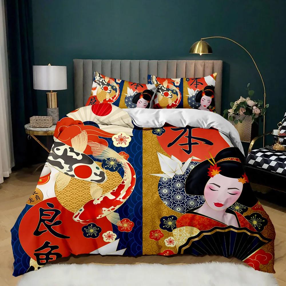 Japanese Element Duvet Cover Set Geisha Japanese Culture Theme Twin Bedding Set Double Queen King Size Polyester Qulit Cover