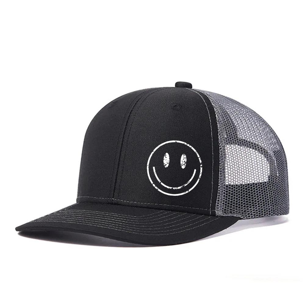 Heat Transfer Smiley Baseball Cap Slightly Curved Richardson Truck Cap Outdoor Breathable Mesh Cap Sun Protection