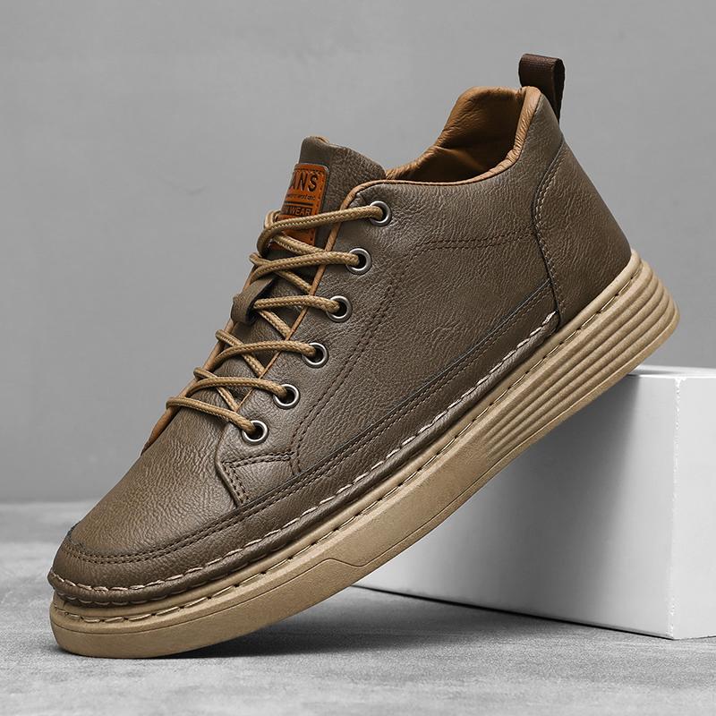 Fashion Leather Men Casual Shoes Board Shoes Platform Breathable Comfortable Lightweight Man Walking Sneakers
