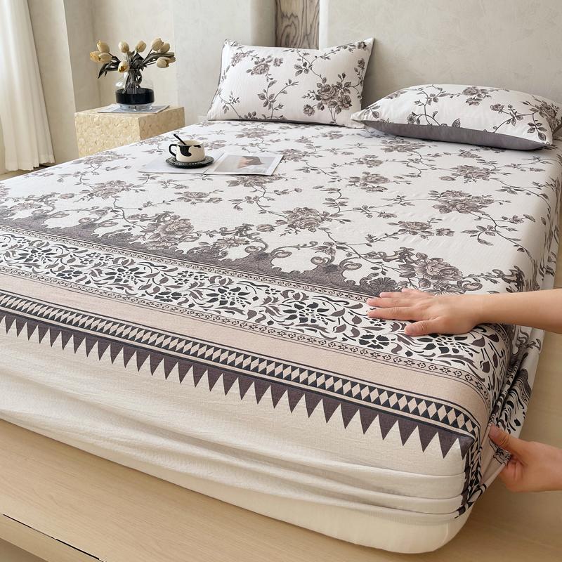New printed single-piece fitted sheet three-piece set, washable mattress protective cover, all-inclusive mattress and pillowcase