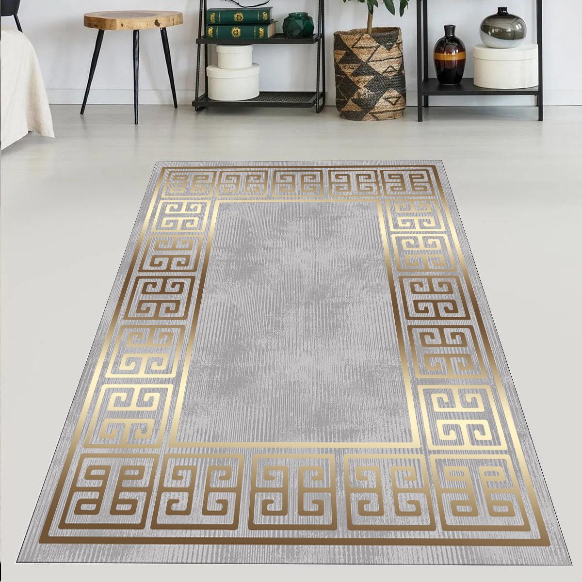 

EPeddler Home Modern Silver Gold Pattern Цифровая печать Моющаяся нескользящая кожаная основа Новое поколение гостиной, кухни, входного ковра и бегунка