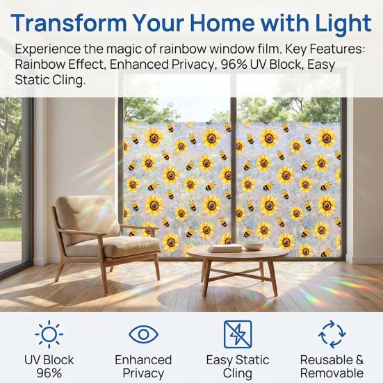 Window Privacy Film Stained Glass Floral Decorative Window Clings Colorful UV Blocking Static Glass Decals for Bedroom Living Room